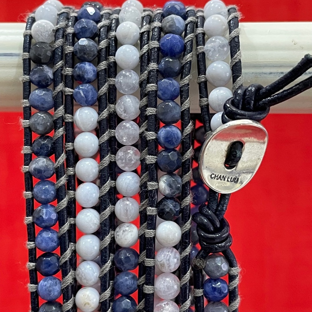 Chan Luu "Skywalker" Midnight Blue Mix on Natural Dark Blue Leather Wrap Bracele